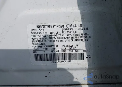 2021 Infiniti Q50 Sensory Awd z USA, uszkodzony, nr VIN JN1EV7CR9MM752257